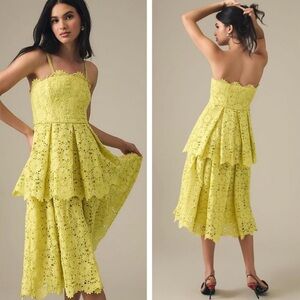NWT Anthropologie Maeve Tiered Lace Eyelet Midi Dress